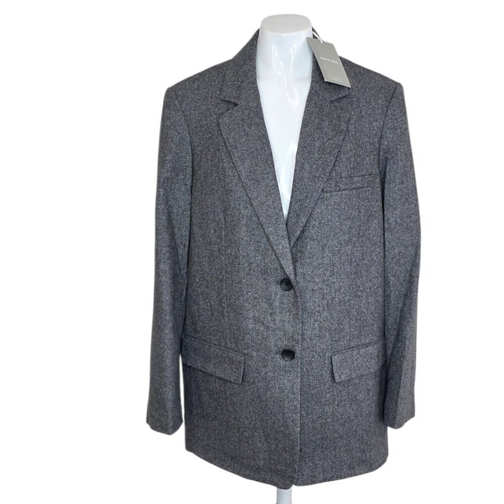 Everlane The Oversize Blazer in Grey Herringbone, Wool Blend, Womens Size 10